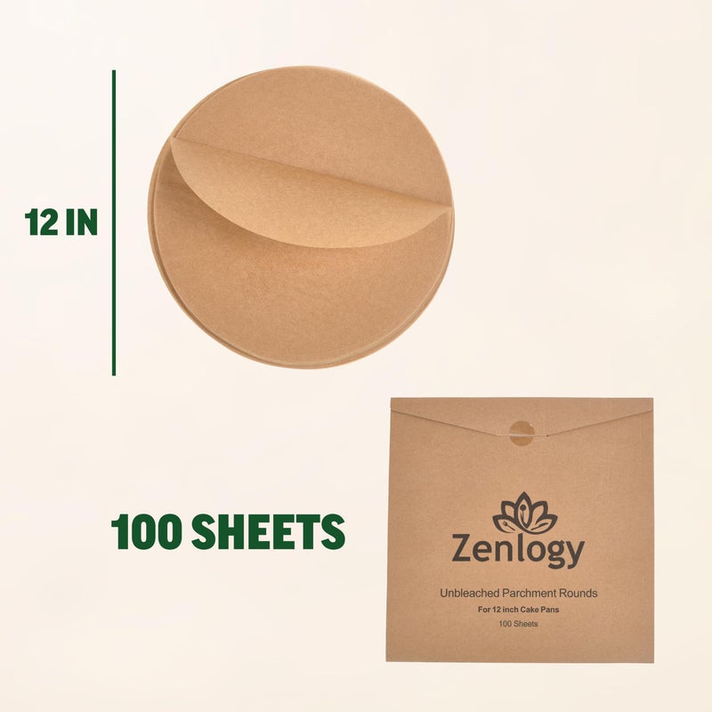 Zenlogy 12 Inch Parchment Paper Rounds (100 Sheets) - Unbleached, Pre-cut, High Heat, Round Liners - Fits 12 inch Round Cake Pans, Pizza Pans, and Air Fryer - Image 4